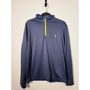 Polo Ralph Lauren Performance Mens Medium Quarter Zip Pullover Blue Yellow Pony
